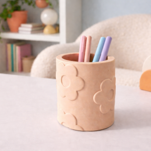 Tarro relieve floral naranja | hecho a mano 🌼