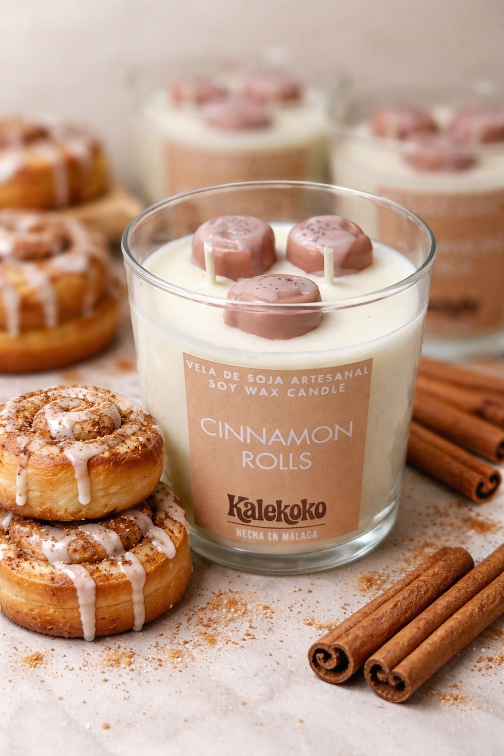 Vela de rollitos de canela de soja artesanal 🥐 280gr | Kalekoko Fantasy