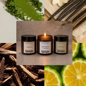 Colección Origen | Matcha, Vainilla y Bergamota & Sándalo | Set de 3 velas aromáticas.