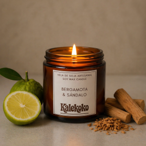Vela de soja aroma bergamota & sándalo | hecha a mano con cera de soja 100% natural | Kalekoko