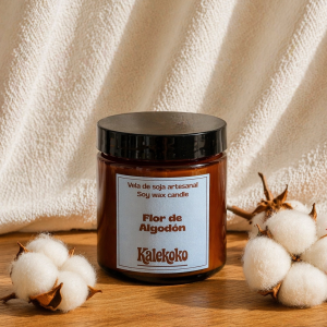 Vela de soja aroma flor de algodón | hecha a mano con cera de soja 100% natural | Kalekoko