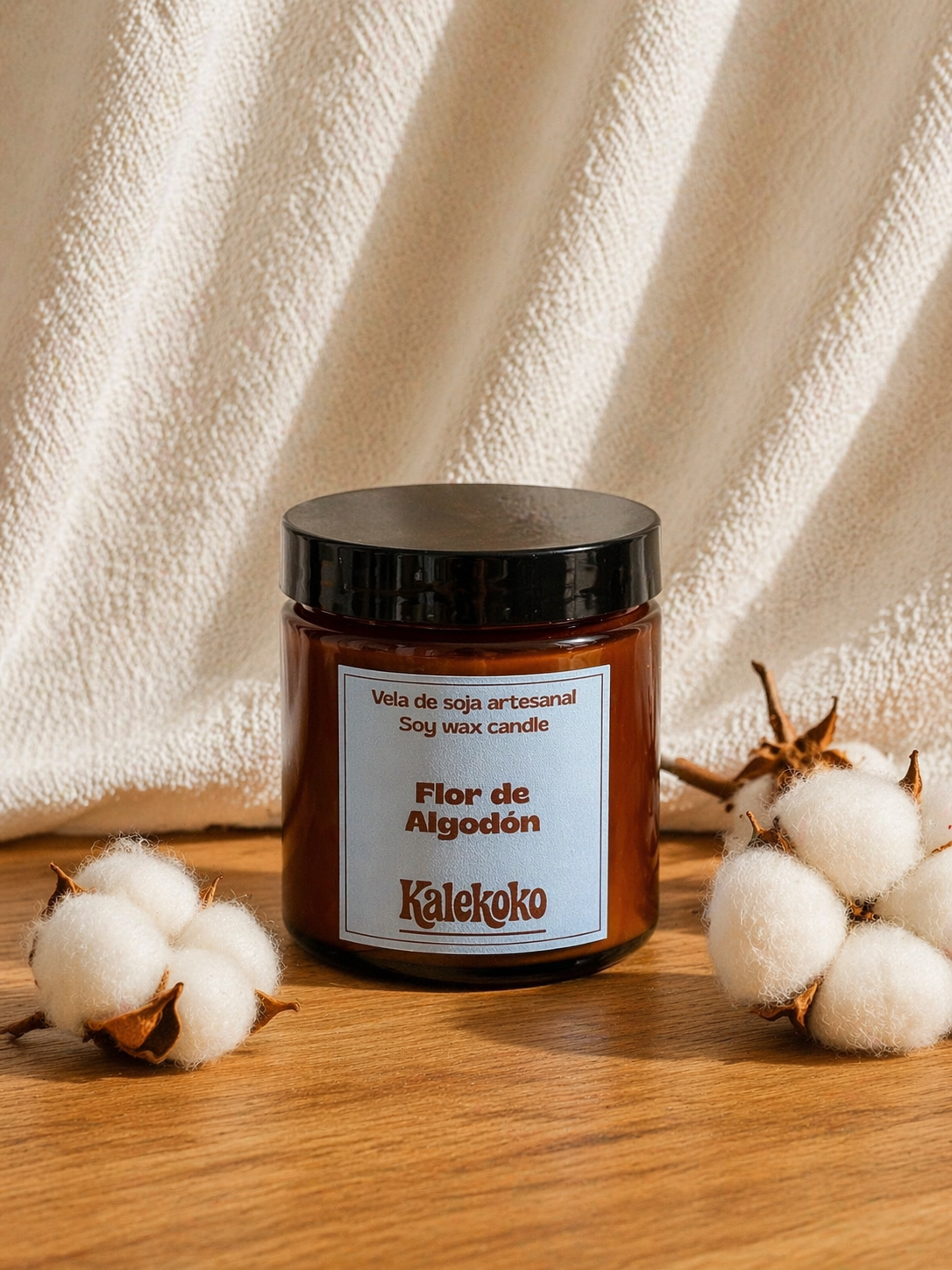 Vela de soja aroma flor de algodón | hecha a mano con cera de soja 100% natural | Kalekoko