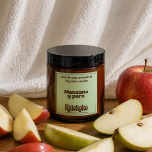 Vela de soja aroma manzana y pera | hecha a mano con cera de soja 100% natural | Kalekoko