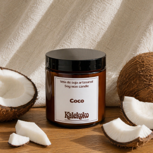 Vela de soja aroma coco | hecha a mano con cera de soja 100% natural | Kalekoko