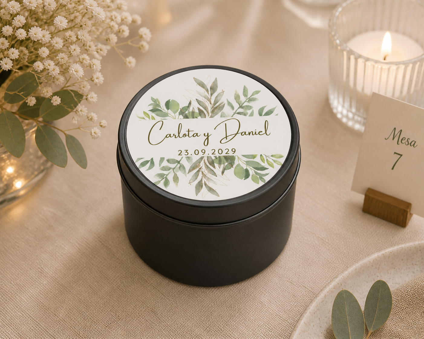 Detalle de boda vela personalizada