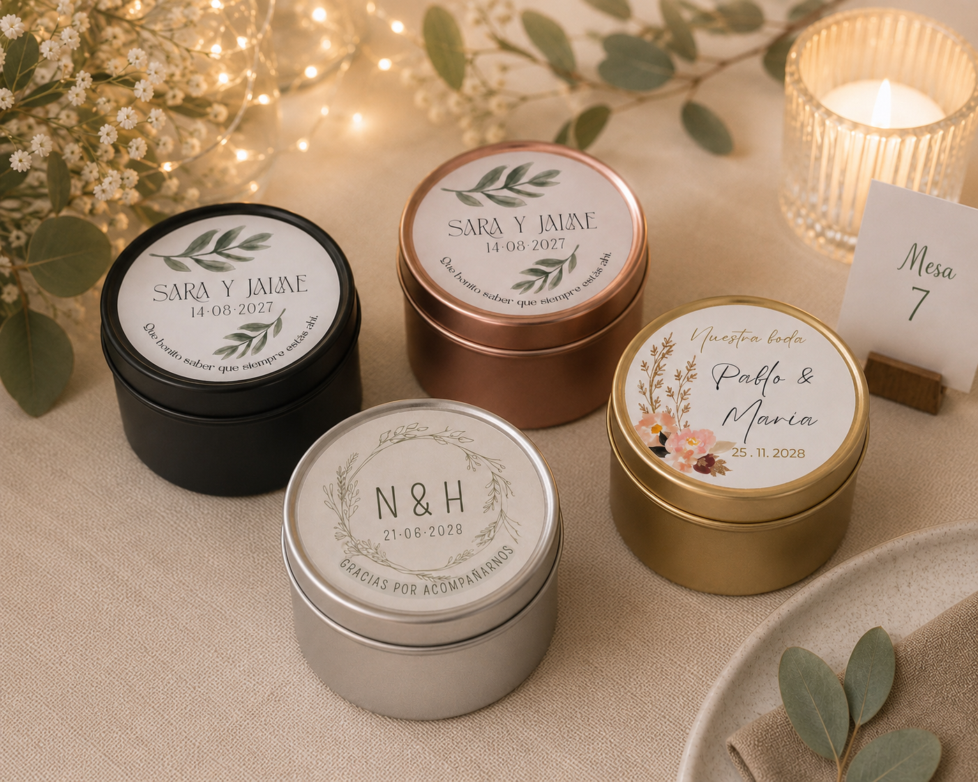 Velas de soja personalizadas para invitados de bodas | Kalekoko