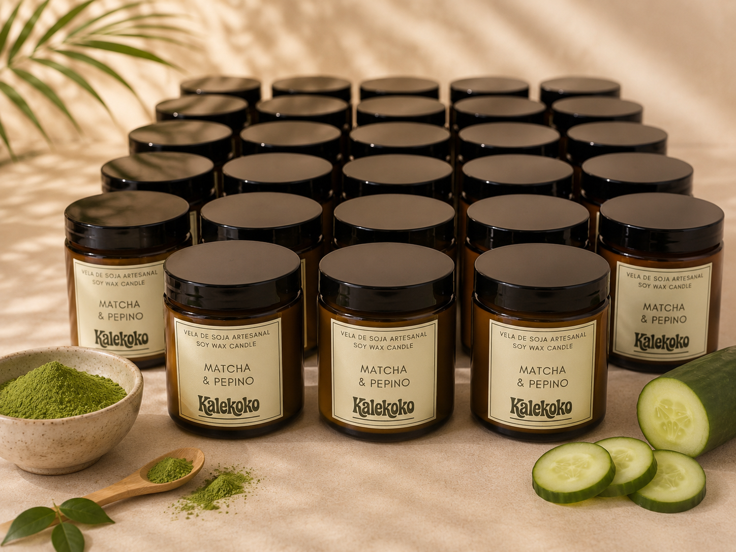 Velas de soja para negocios | Aroma MATCHA & PEPINO | Kalekoko