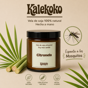 Vela de soja aroma CITRONELA | Hecha a mano con cera de soja 100% natural | Kalekoko