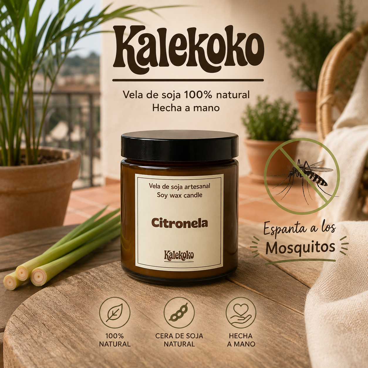Vela de soja aroma CITRONELA | Hecha a mano con cera de soja 100% natural | Kalekoko - Imagen 6